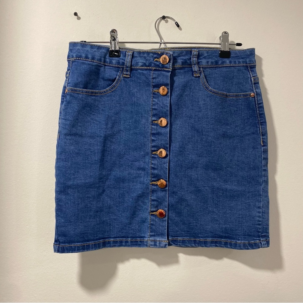 Denim mini skirt button down accent